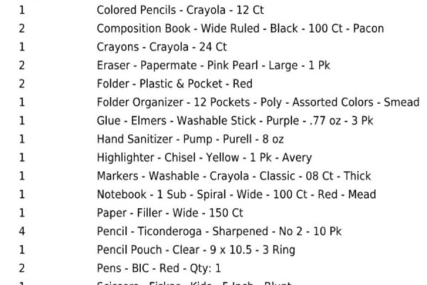 Third Grade Boy Supply List