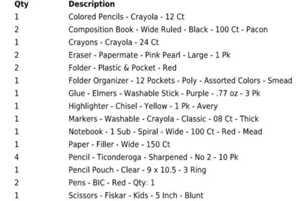 Third Grade Girl Supply List